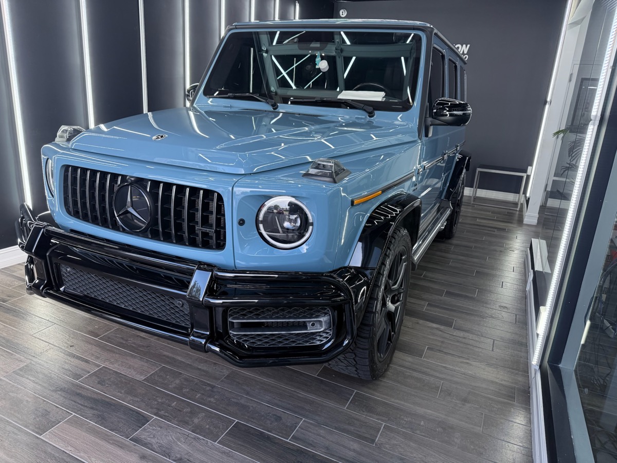 Completed Mercedes-AMG G63 under the showroom lighting at Collision Center Orlando